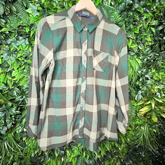 Isaac Mizrahi Live Tops Women 6‎ Green Button Shirt Blouse Collared Plaid 0534 - Picture 11 of 13